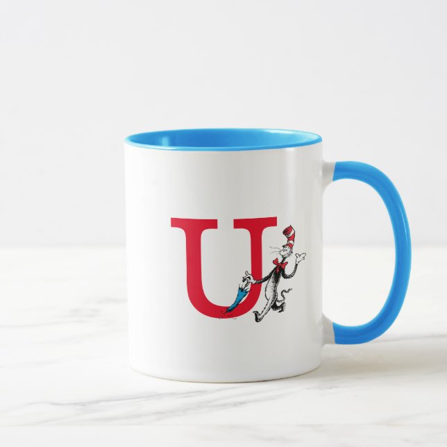 Dr. Seuss Cat in the Hat Umbrella Walk Monogram U Mug (Right)