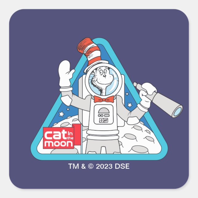 Dr. Seuss | Cat in the Moon Outer Space Graphic Square Sticker (Front)