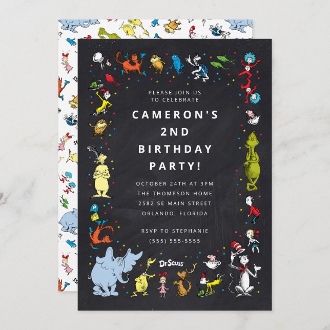 Dr. Seuss Character Confetti | Kids Birthday Invitation (Front/Back)