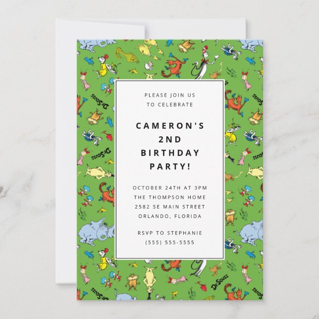 Dr. Seuss Character Pattern | Kids Birthday Invitation (Front)