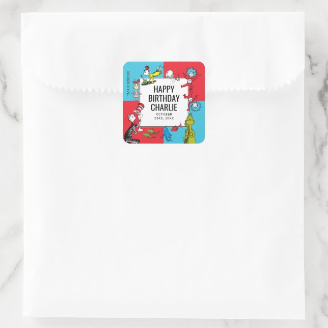 Dr. Seuss - Characters | Kids Birthday Square Sticker (Bag)
