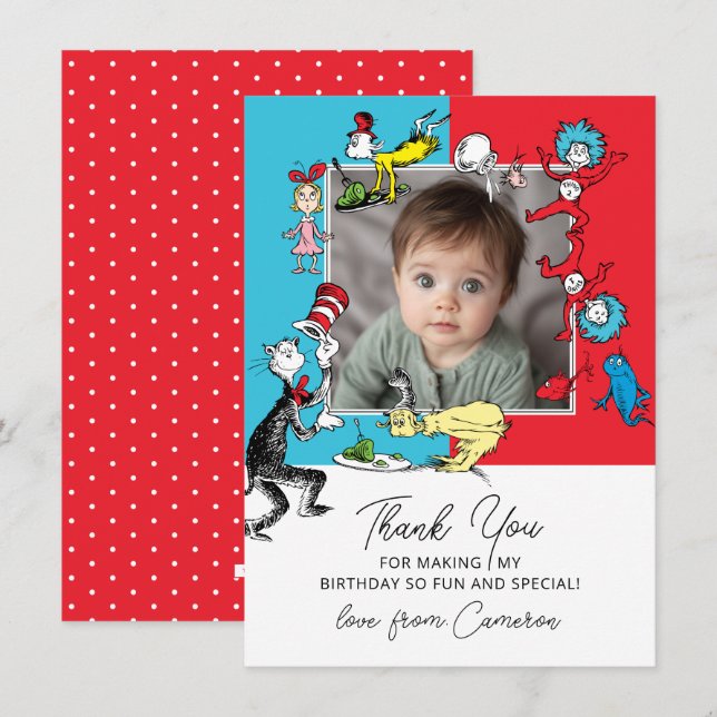 Dr. Seuss - Characters | Kids Birthday Thank You Card (Front/Back)
