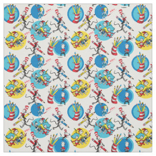 Dr. Seuss Characters With Pencils Pattern Fabric