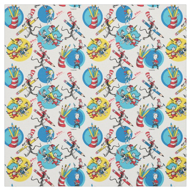 Dr. Seuss | Characters With Pencils Pattern Fabric (Swatch)