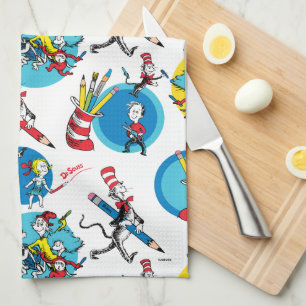 Dr. Seuss   Characters With Pencils Pattern Kitchen Towel
