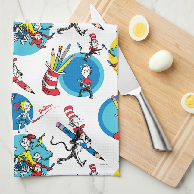 Dr. Seuss | Characters With Pencils Pattern Kitchen Towel (Quarter Fold)