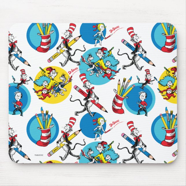 Dr. Seuss | Characters With Pencils Pattern Mouse Pad (Front)