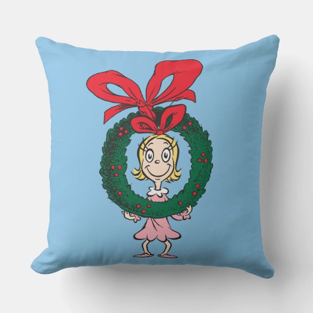Dr. Seuss | Cindy-Lou Who - Wreath Throw Pillow (Front)