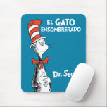 Dr. Seuss El Gato Ensombrerado Spanish Mouse Pad<br><div class="desc">This authentic Dr. Seuss product features the classic Cat in the Hat character alongside the Spanish title of the beloved book, "El Gato Ensombrerado." The design highlights the iconic, smiling feline wearing his signature tall red and white striped hat and red bow tie, set against a vibrant blue background. It...</div>