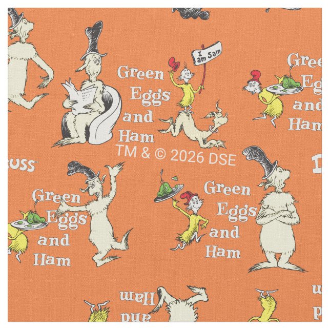 Dr. Seuss Green Eggs and Ham Character Pattern Fabric (Close Up)