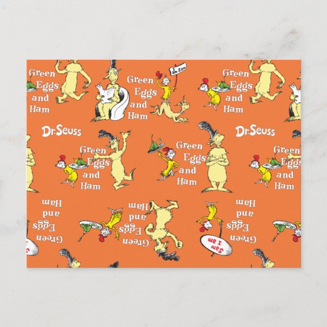 Dr. Seuss Green Eggs and Ham Character Pattern Postcard (Front)