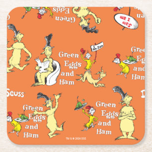 Dr. Seuss Green Eggs and Ham Character Pattern Square Paper Coaster