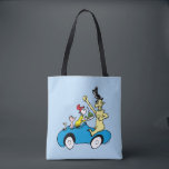 Dr. Seuss Green Eggs and Ham Characters in Car Tote Bag<br><div class="desc">This officially licensed Dr. Seuss merchandise features a classic illustration from the beloved book, Green Eggs and Ham. The design showcases the persistent Sam-I-Am offering his famous green eggs and ham on a platter to the frustrated Guy-Am-I. They are depicted riding together in a whimsical car, accompanied by a small...</div>
