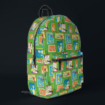 Dr. Seuss Green Eggs and Ham Story Quotes Printed Backpack<br><div class="desc">This fun Dr. Seuss design features a colourful repeating pattern set against a bright green background. It highlights classic scenes and quotes from the book Green Eggs and Ham in framed, comic-style panels. The artwork includes familiar illustrations of Sam-I-Am, Guy-Am-I, and famous phrases like "I do not like green eggs...</div>