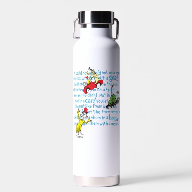 Dr. Seuss | Green Eggs And Ham Storybook Pattern Water Bottle (Front)