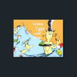 Dr. Seuss Green Eggs & Ham Water Scene Canvas Print<br><div class="desc">This officially licensed product features a memorable illustration from the beloved Dr. Seuss book, Green Eggs and Ham. The scene shows Guy-Am-I holding a plate of the famous dish while submerged in the waves, surrounded by Sam-I-Am, a goat, a fox, a mouse, and other classic characters from the story. It...</div>