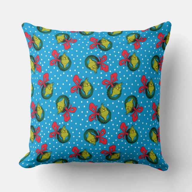 Dr. Seuss | Grinch | Christmas Wreath Pattern Throw Pillow (Front)