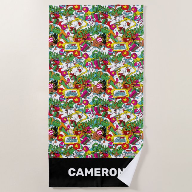 Dr. Seuss | Grinch Colourful Pattern Beach Towel (Front)
