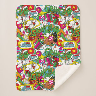 Dr. Seuss   Grinch Colourful Pattern Sherpa Blanket