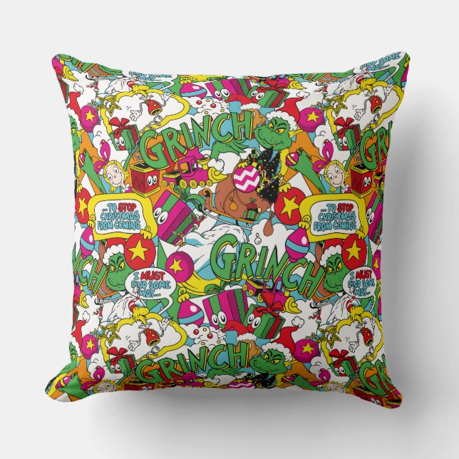 Dr. Seuss | Grinch Colourful Pattern Throw Pillow (Front)