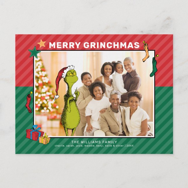Dr. Seuss | Grinch Family Photo Holiday Postcard (Front)