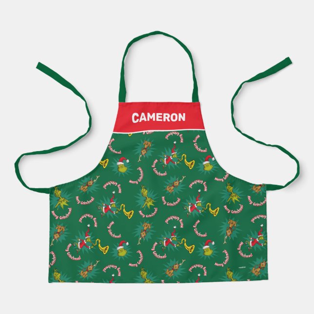 Dr. Seuss | Grinch | Merry Grinchmas Pattern Apron (Front)