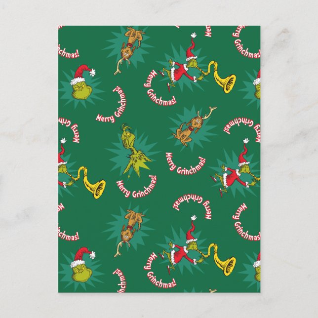 Dr. Seuss | Grinch | Merry Grinchmas Pattern Holiday Postcard (Front)
