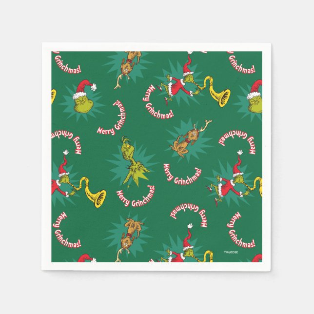 Dr. Seuss | Grinch | Merry Grinchmas Pattern Napkin (Front)