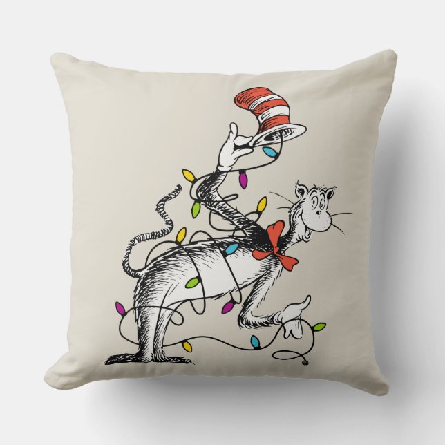 Dr. Seuss | Grinch | Mischievous Cat in the Ha Throw Pillow (Front)