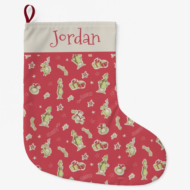 Dr. Seuss | Grinch | Red Christmas Pattern Large Christmas Stocking (Front)