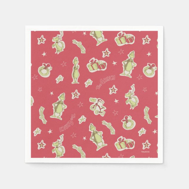 Dr. Seuss | Grinch | Red Christmas Pattern Napkin (Front)