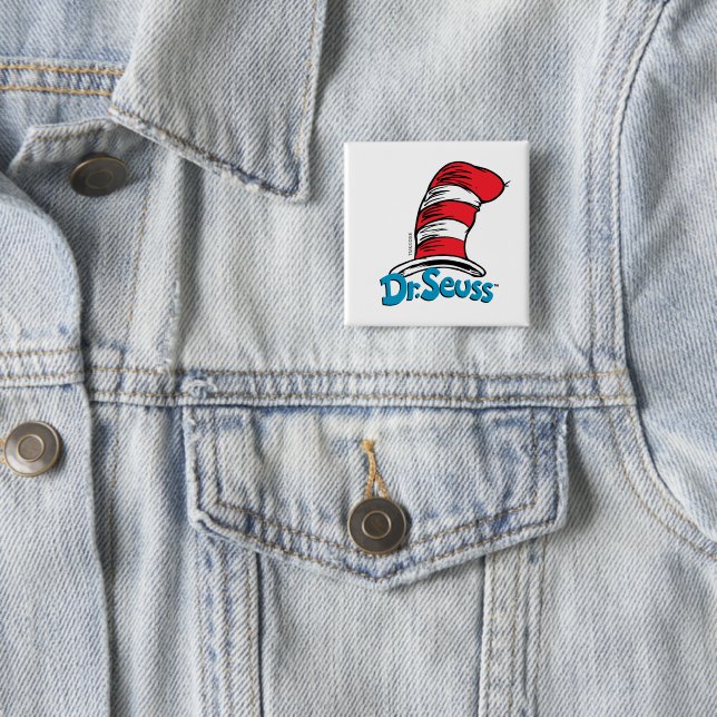 Dr. Seuss Hat Logo 2 Inch Square Button (In Situ)