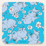 Dr. Seuss Horton Hears a Who Square Paper Coaster<br><div class="desc">This pattern design features characters from the classic Dr. Seuss story, Horton Hears a Who!. Multiple illustrations of Horton the elephant are scattered across a solid cyan blue background. He is depicted alongside numerous white and pink daisies. The style utilizes the signature sketchy, hand-drawn lines associated with Dr. Seuss illustrations....</div>