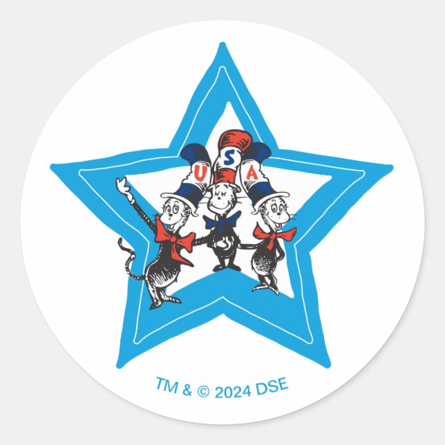 Dr. Seuss | Little Cats USA Hats Graphic Classic Round Sticker (Front)