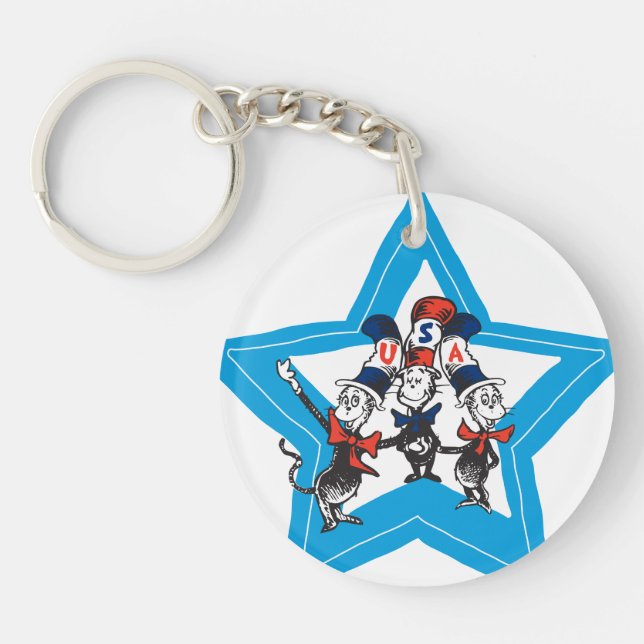 Dr. Seuss | Little Cats USA Hats Graphic Keychain (Front)