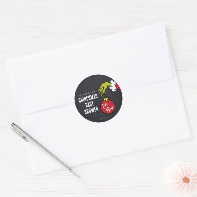 Dr. Seuss | Oh Boy Grinch Baby Shower Classic Round Sticker (Envelope)