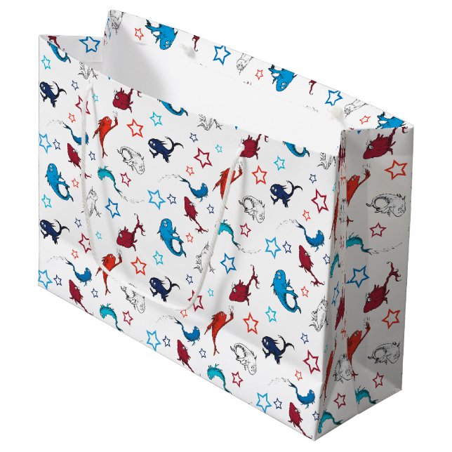 Dr. Seuss | One Fish Two Fish Star Pattern Large Gift Bag (Front Angled)