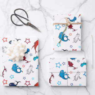 Dr. Seuss   One Fish Two Fish Star Pattern Wrapping Paper Sheet