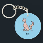 Dr. Seuss | Pink Fox Keychain<br><div class="desc">This officially licensed Dr. Seuss design features a classic, minimalist illustration of the whimsical pink fox character. The character is depicted sitting with its eyes closed and a bushy tail, accompanied by the word "fox" and the authentic Dr. Seuss signature. This simple yet recognizable artwork captures the charming, hand-drawn style...</div>