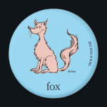 Dr. Seuss | Pink Fox Magnet<br><div class="desc">This officially licensed Dr. Seuss design features a classic, minimalist illustration of the whimsical pink fox character. The character is depicted sitting with its eyes closed and a bushy tail, accompanied by the word "fox" and the authentic Dr. Seuss signature. This simple yet recognizable artwork captures the charming, hand-drawn style...</div>