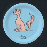 Dr. Seuss | Pink Fox Paper Plate<br><div class="desc">This officially licensed Dr. Seuss design features a classic, minimalist illustration of the whimsical pink fox character. The character is depicted sitting with its eyes closed and a bushy tail, accompanied by the word "fox" and the authentic Dr. Seuss signature. This simple yet recognizable artwork captures the charming, hand-drawn style...</div>