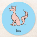 Dr. Seuss | Pink Fox Round Paper Coaster<br><div class="desc">This officially licensed Dr. Seuss design features a classic, minimalist illustration of the whimsical pink fox character. The character is depicted sitting with its eyes closed and a bushy tail, accompanied by the word "fox" and the authentic Dr. Seuss signature. This simple yet recognizable artwork captures the charming, hand-drawn style...</div>