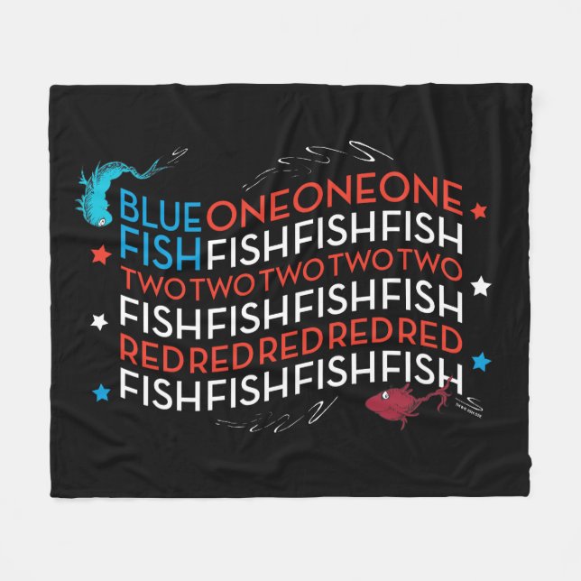 Dr. Seuss | Red Fish Blue Fish US Flag Graphic Fleece Blanket (Front (Horizontal))