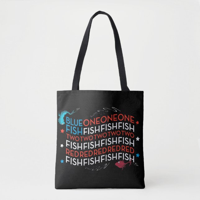 Dr. Seuss | Red Fish Blue Fish US Flag Graphic Tote Bag (Front)