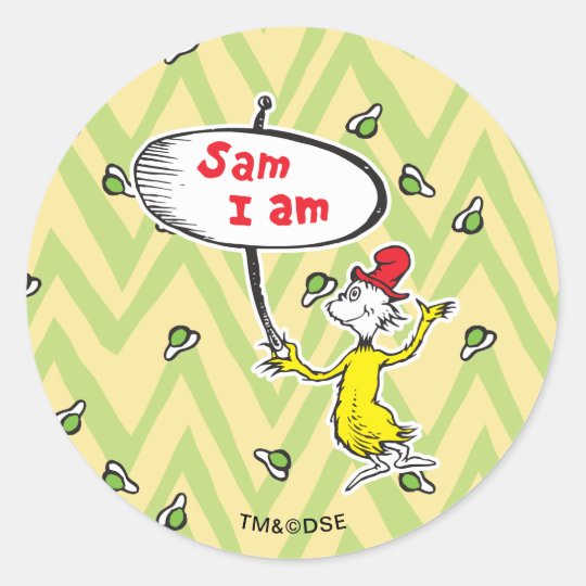 Dr. Seuss SamIAm Holding Sign Classic Round Sticker Zazzle.ca