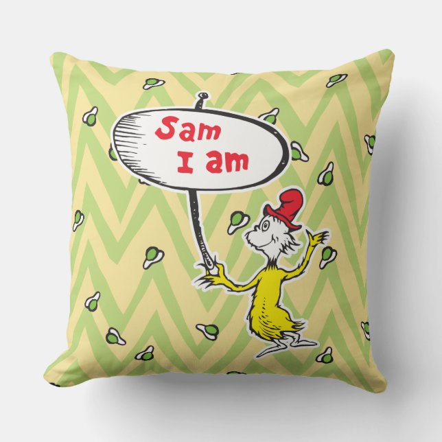 Dr. Seuss | Sam-I-Am Holding Sign Throw Pillow (Front)