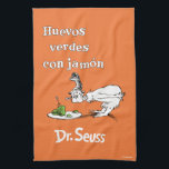 Dr. Seuss Spanish Green Eggs and Ham Kitchen Towel<br><div class="desc">This design features the Spanish title for the classic Dr. Seuss story, "Huevos verdes con jamón" (Green Eggs and Ham). The artwork displays the sceptical character Guy-Am-I staring down at the iconic plate of green eggs and ham. Complete with the authentic Dr. Seuss logo at the bottom, this illustration is...</div>