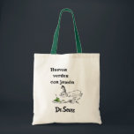 Dr. Seuss Spanish Green Eggs and Ham Tote Bag<br><div class="desc">This design features the Spanish title for the classic Dr. Seuss story, "Huevos verdes con jamón" (Green Eggs and Ham). The artwork displays the sceptical character Guy-Am-I staring down at the iconic plate of green eggs and ham. Complete with the authentic Dr. Seuss logo at the bottom, this illustration is...</div>