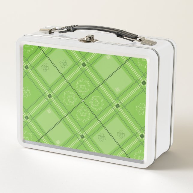 Dr. Seuss | St. Patrick's Day Plaid Pattern Metal Lunch Box (Front)