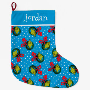 Dr. Seuss   The Grinch   Christmas Wreath Pattern Large Christmas Stocking